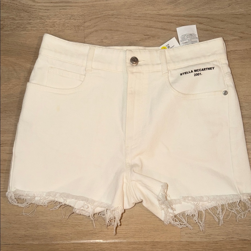 Stella McCartney White Frayed Hem Denim Cutoff Shorts